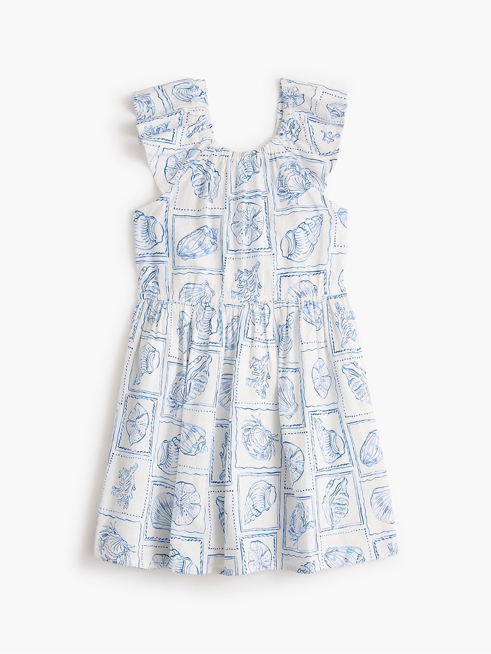 NWT J.Crew Factory Girls Linen Blend Seashell Print Dress Blue White 10⁠